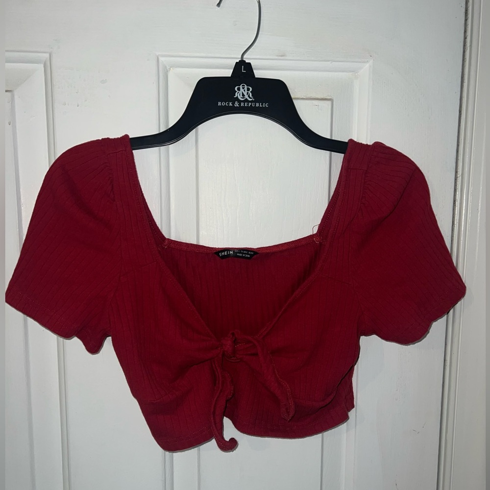 Red tie crop top